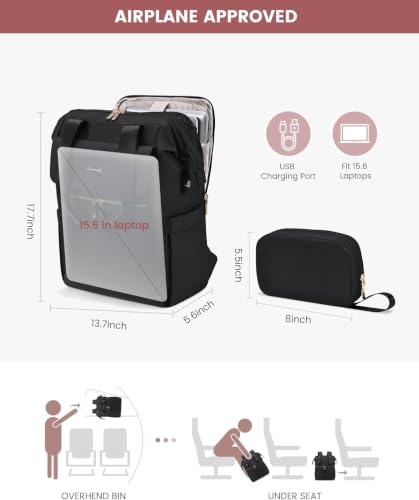 Image of LOVEVOOK Laptop Backpack for Women with Giant Tumbler Holder, 15.6 Inch Work Laptop Bag with USB Port, Fashion Teacher Nurse Backpack Purse, Waterproof Travel Computer Backpack, 2PCS, Black
