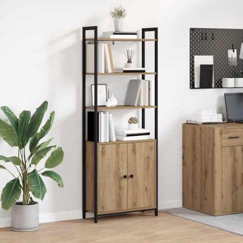 Mokuyary Estantería de madera de roble Artisan, 60 x 24 x 161 cm, estantería de oficina, estantería de almacenamiento, estantería decorativa para salón, dormitorio, oficina