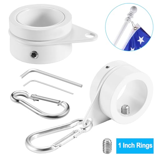 BONWIN 1\" White Flag Pole Rings, 2 Pcs Anti Wrap Aluminum Alloy Flag Pole Clips Swivels, 360° Rotating Flagpole Flag Mounting Rings, Spinning Flag Pole Kit for 0.75-1.02\" Diameter (1 Inch, White) - Thumbnail 4