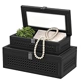 Fllamo Rattan Decorative Box,Boho Display Boxes with Lids,Set of 2 Rectangular Wicker Storage...