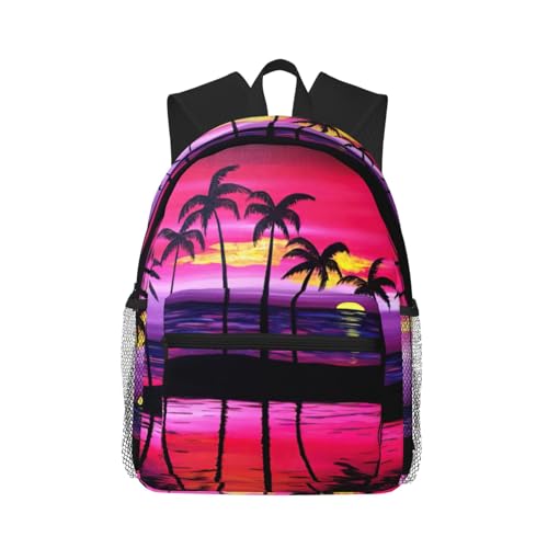 Sac à dos pour ordinateur portable imprimé palmier noir taille unique idéal travail et voyage