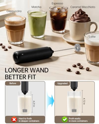 Image of CIRCLE JOY Upgraded Rechargeable Milk Frother Handheld, Electric Drink Mixer with Silicone Charging Port Cover and Longer Dual Coil Whisk Head, Dishwasher Safe, for Lattes & More