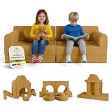 Juskys® Kindersofa Kayo – Cord, modular & weich, Sofa für Kinderzimmer & Spielzimmer, sicher, flexibel, pflegeleicht, mit abnehmbaren Bezügen – Gelb