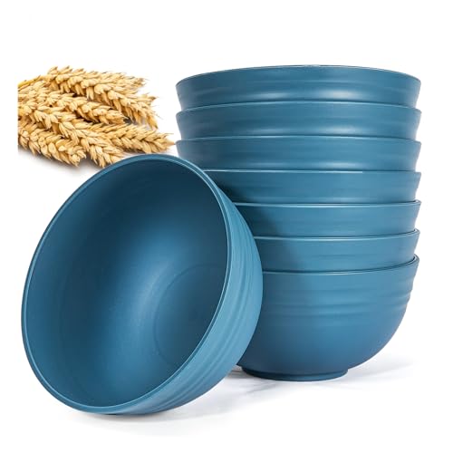 PTNITWO Wheat Straw Bowl Sets, 8PCS Unbreakable Wheat Straw Cereal Bowls, Alternative Plastic Bowls Reusable,Microwave & Dishwasher Safe, used in cereals, snacks, rice, soups and salads