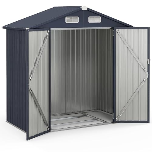 COSTWAY Caseta Jardin Exterior, 193 x 108 x 196 cm, Cobertizo de Almacenamiento Exterior de Metal Galvanizado con 4 Ventilaciones, Puertas con Bloqueo, Impermeable y Resistente al Viento