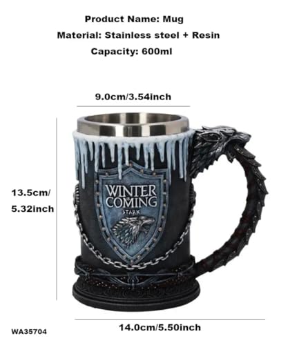 Image of 3D Mug Double Wall Stainless Steel Resin Coffee Beer Mugs Game of Thrones (Mug and Goblet Set Pack of 02)