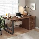 KINKUNCO Escritorio de Oficina Minimalista, Espacioso Escritorio para Computadora con 3 Cajones y Patas de Metal, Patas de...