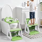 Orzbow Frog Potty Training Seat, Toddler Toilet Seat with Step Stool Ladder, 2-in-1 Potty Training Toilet Essentials for Boys Girls, Adjustable Height, Non-Slip Step and Splash Guard Design, Green