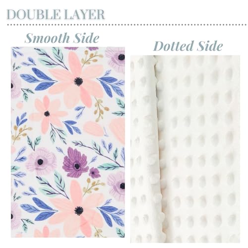 Image of Baby Plush Mink Blanket Double Layer with Dotted Backing for Baby Girl or Baby Boy (Purple and Pink Floral)