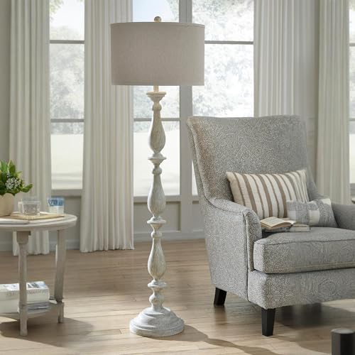 Signature Design by Ashley Bernadate Cottage Candlestick Design Poly Floor Lamp, 3-Way Switch, Cast Resin & Fabric Drum Shade, 18" W x 18" D x 61.13" H, Whitewash by Signature Design by Ashley - Image 2