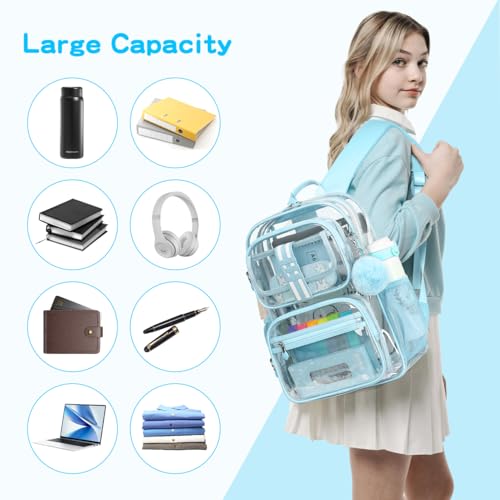 Image of Cusangel Clear Backpack for School,16in Heavy Duty Clear BookBag,TPU Large Capacity Black See Through backpack for Stadiums,Concerts,Plastic transparente para mujer for 8Age+
