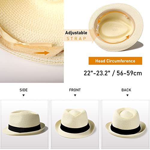 Womens Short Brim Straw Sun Hat Fedora Trilby Hat Panama Men Roll Up Packable Beach Hats Beige White #TOP3