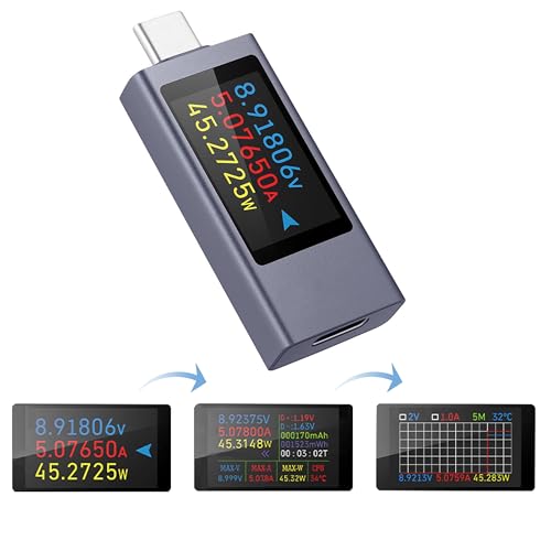 Image of Diymore USB C Power Meter Testers,USB C Tester Power Tester Color Screen,Multimeter Tester,Three Screens Switch to Display Current,Voltage,CPU Temperature,Voltage Meter,DC4-30V /0-12A