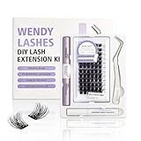 WENDY Lash Extension Kit Lash Clusters Kit D Curl Cluster Lashes Individual Lashes with Lash Bond and Seal Lash Applicator Lash Glue Remover Eyelash Clusters Use at Home(Natural-0.07D Kit,8-16mm)