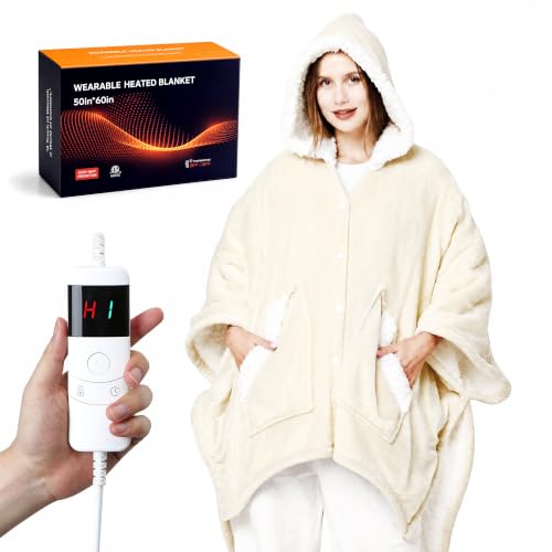 UNIKOME Couverture chauffante portable, 10 niveaux, 50 x 60 po, crème