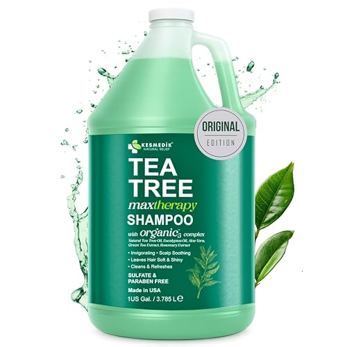 Image of KESMEDIK Tea Tree Shampoo Refill, 128 fl oz (1 Gallon), Clarifying Deep Clean for Buildup, Dandruff & Flakes, Refreshes Scalp, Sulfate-Free, Professional Salon, Gym & Hotel Supplies