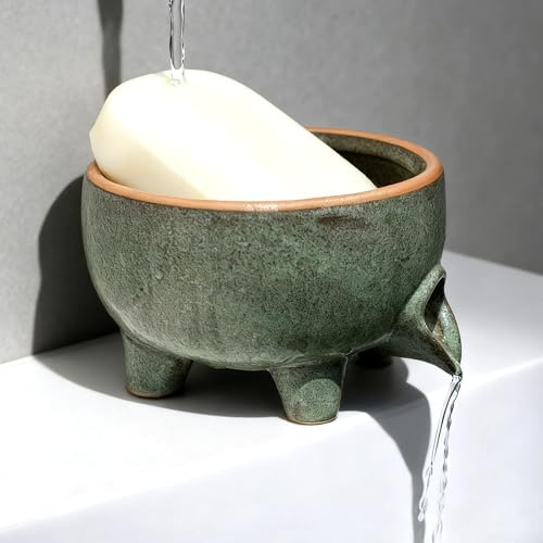 Wowhalolo Soap Dish with Drainage, Ceramic Self Draining bar Soap Holder