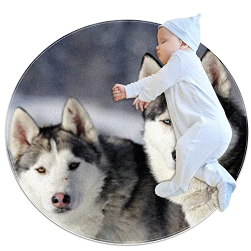 Alfombras Huskies en Invierno suelo suave antideslizante para niños pequeños y mascotas 80cm 2