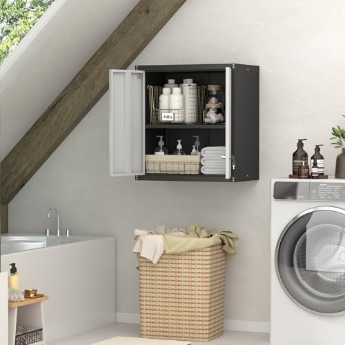 STEELIST Metal Wall Cabinet, Garage Cabinets Wall Mounted, Locking Storage with Adjustable Shelves, Wall Mounted Garage Cabinet with Doors, Floating Cabinet for Home Office, Utility Room