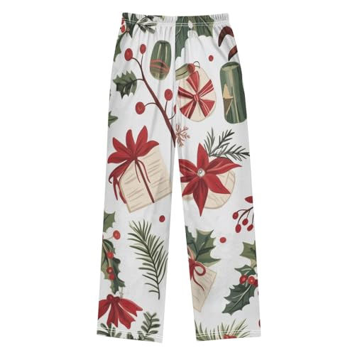 ZZXXB Christmas Mistletoe Branches Boys Long Pants Soft Trousers Elastic Waist Kids Lounge Bottoms with Pockets S-XL2