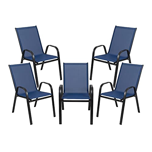 Flash Furniture 5 Pack Brazos Series Navy Outdoor Stack Chair With Flex Comfort Material And Metal Frame #TOP1