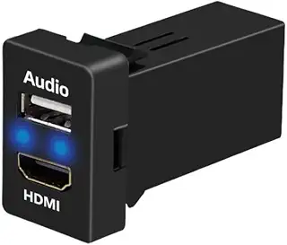 【YFFSFDC】 USB入力ポート＆HDMI入力ポート オーディオ中継 オーディオパーツ スイッチホールパネル カーUSBポート 音楽 写真 ナビ連携 スイッチパネル ブルーLED点灯 約33mm×22mm (トクトヨ)Tokutoyo，USB + HDMI 増設キット/トヨタ 汎用 Aタイプ/スマホ 映像 接続ポート TOYOTA トヨタ車系用