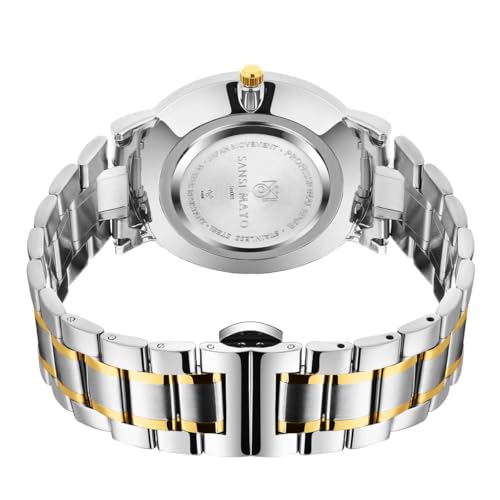 Image of Men's Quartz Watch Luxury Round Stainless Steel Case Analog Wrist Watch with Date Function Water-Resistant for Office, Casual & Gifting