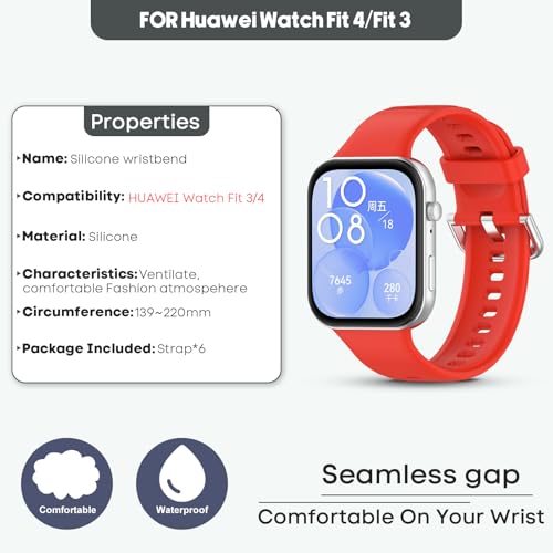 WindRen 6 sztuk pasków kompatybilnych z Huawei Watch Fit 4 / Fit 3, zapasowy silikonowy pasek z kolorowym paskiem zapasowym do Huawei Watch Fit 4 / Fit 3.