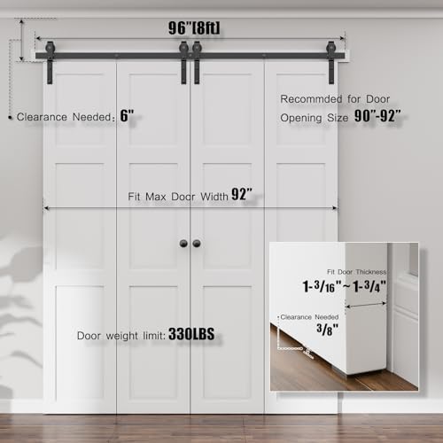 TOIMIOTOIM 96" Bi-Folding Sliding Barn Door Hardware Kit,8FT Heavy Duty Track Roller Kit for Max 23" x 4 Doors,Smoothly and Quietly,Easy to Install,No Door Panel,Black by TOIMIOTOIM - Image 2