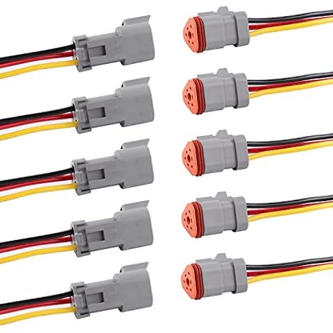 Flytuo Deutsch DT 3 Pin Connector 5 Pack - Waterproof Male Female Plug Socket Quick Disconnect for Car, Truck, Boats, LED Work Light - 16AWG, Grey Cover