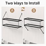 KES Pan Rack Ścienny garnek kuchenny i patelnie Wiszący stojak, 2-poziomowa kuchenna półka ścienna z 12 haczykami S Heavy Duty Matte Black 75 CM, KUR218S75B-BK