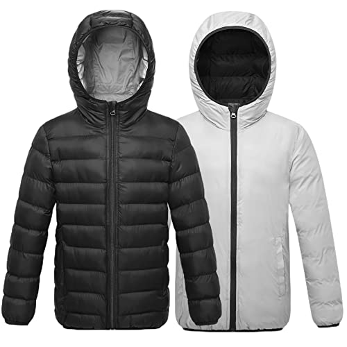 Ggleaf Boys' Hooded Lightweight Water Resistant Puffer Jacket Winter Coat Black And Light Grey 14-16 #TOP7