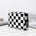 E-Tree Cute Small Makeup Bag, Cosmetic Toiletry Skin Care Make up Little Items Pouch for Purse,Zipper Mini Tech Charger Cable Electronic Organizer Case,Travel Accessories for Women Men Teen,Checkered