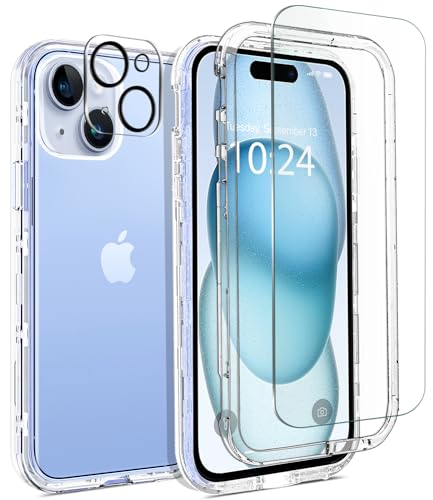 Coolwee Full Body Protective Hybrid 3 in 1 Rugged for Apple iPhone 15 Plus, 6.7 inch, Heavy Duty Shockproof Women Men Military Grade Protection Crystal Clear, Transparent