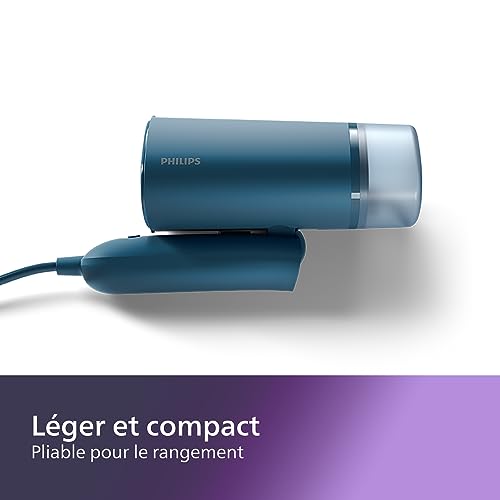Philips Défroisseur à Main 3000 Séries - 1000W, 20 g/min de Vapeur, Réservoir d'Eau Amovible de 100 ml, Plaque en Plastique, Bleu (STH3000/20)