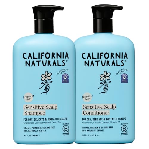 California Naturals Sensitive Scalp Shampoo & Conditioner Set, Soothing & Gentle for All Hair Types, Fragrance Free, Colloidal Oat & Chamomile, Paraben, Sulfate Free, NEA Accepted, 16.5 oz