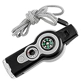 Jipaziy Seven-in-one Small Convenient and Multi-Functional Survival Emergency Whistle LED Outdoor Compass Hiking Electronic Whistle for Coaches