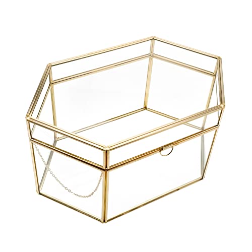 Highfree Handmade Wedding Glass Card Box, Large Gold Terrarium Clear Glass Box #TOP3