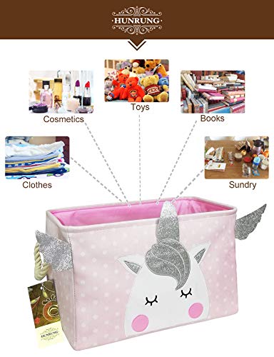 Hunrung Rectangle Storage Basket Cute Canvas Organizer Bin For Pet/Children Toys, Books, Clothes Perfect For Rooms/Playroom/Shelves（Rec-Cute-Unicorn Xl） #TOP2