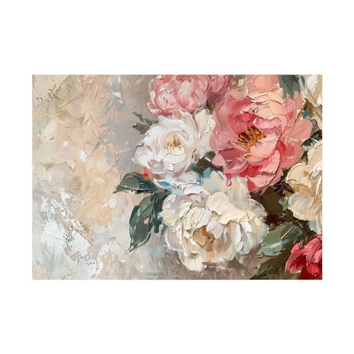 Tableau pivoines blanches roses 70x90cm pour illuminer un mur sombre
