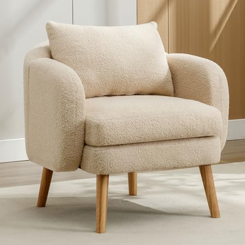 Sillón moderno y simple de terciopelo de peluche con cojines, cojín extra grueso, sillón individual, sillón acolchado, silla de ocio, silla de madera maciza