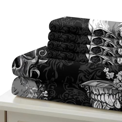 Parure de lit hypoallergique fleurs de crâne microfibre