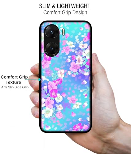 Image of Floral Blue Pattern Design Premium 2D Printed Metal Back Case Cover for Vivo V29E 5G