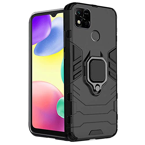Image of WOW IMAGINE Shock Proof Back Case Mobile Cover Compatible for Xiaomi Mi Redmi 10 Tough Armor Bumper Back Case Cover | Ring Holder & Kickstand in-Built | Excellent 360 Degree Protection - Carbon Black