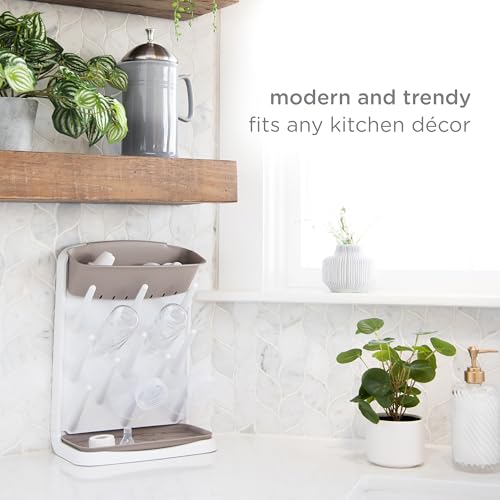 Ubbi Vertical Baby Bottle Drying Rack, Space Saving Countertop Drying Rack Baby Accessory, Taupe - Thumbnail 7