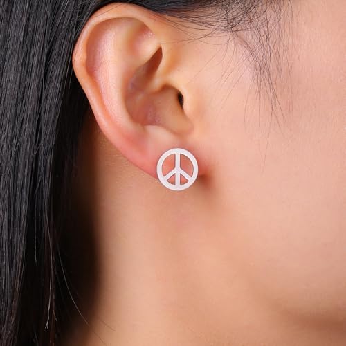 TEAMER Peace Sign Symbol Stud Earrings Stainless Steel Geometric Peace Symbol Stud Earrings Hippie Jewelry For Women2
