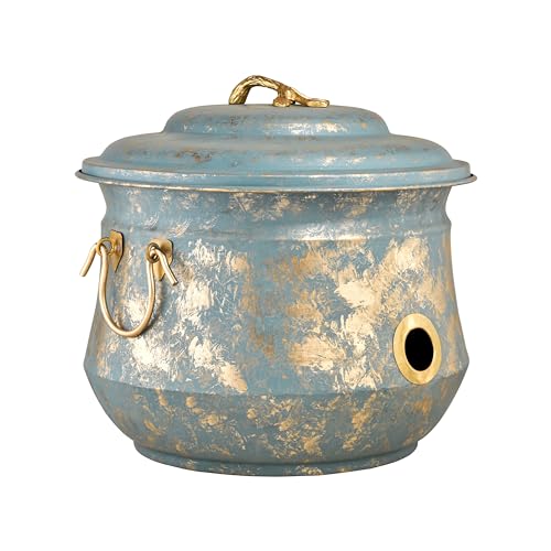 LifeSmart Hose Pot with Lid, Brass Accents, Holds up to 150-Feet of Hose