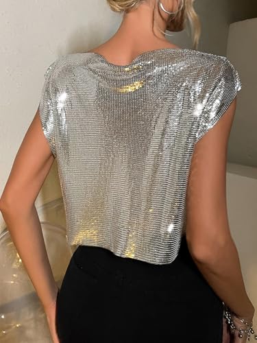 SOLY HUX Women's Metallic Top Shiny Tank Top Sleeveless Party Club Concert Crop Tops2