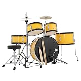 RBFGYIOP Set Batteria 5 Pezzi per Bambini e Ragazzi – Kit Musica Performance Junior con Grancassa, Tom, Rullante, Piatti, Hi-Hat – Bacchette, Pedale, Sgabello – Regalo Perfetto per Principianti –