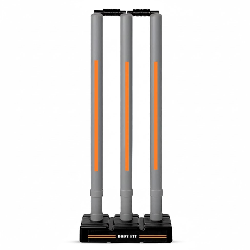 Bodyfit Plastic Stumps Set for All Ages- Ideal for Boys, Girls, and Adults- Durable and Fun Cricket Wicket Set, Floro-Grey-Orang.-image-6